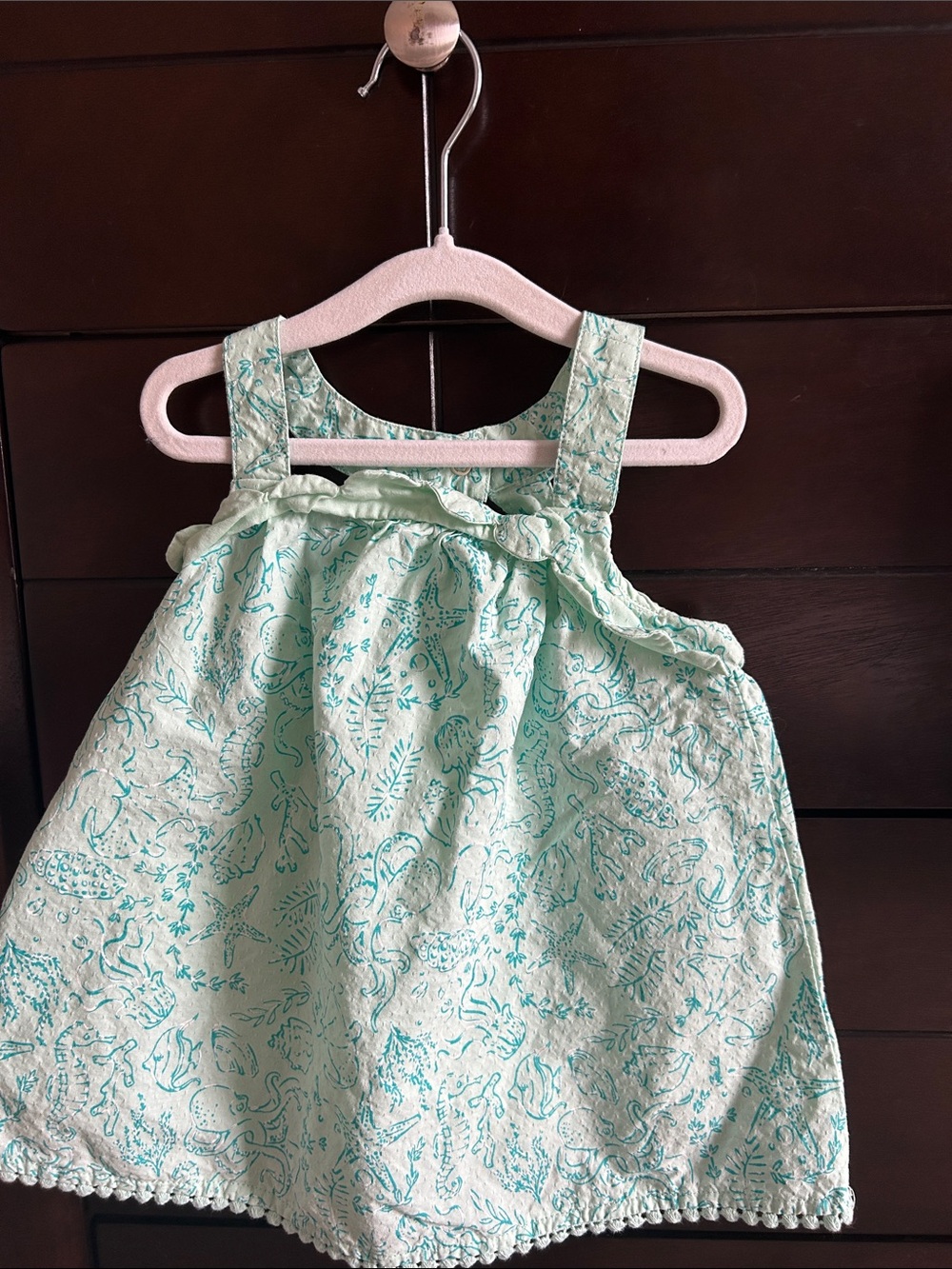Mint Green Patterned Baby Tank Top with Cream Shorts